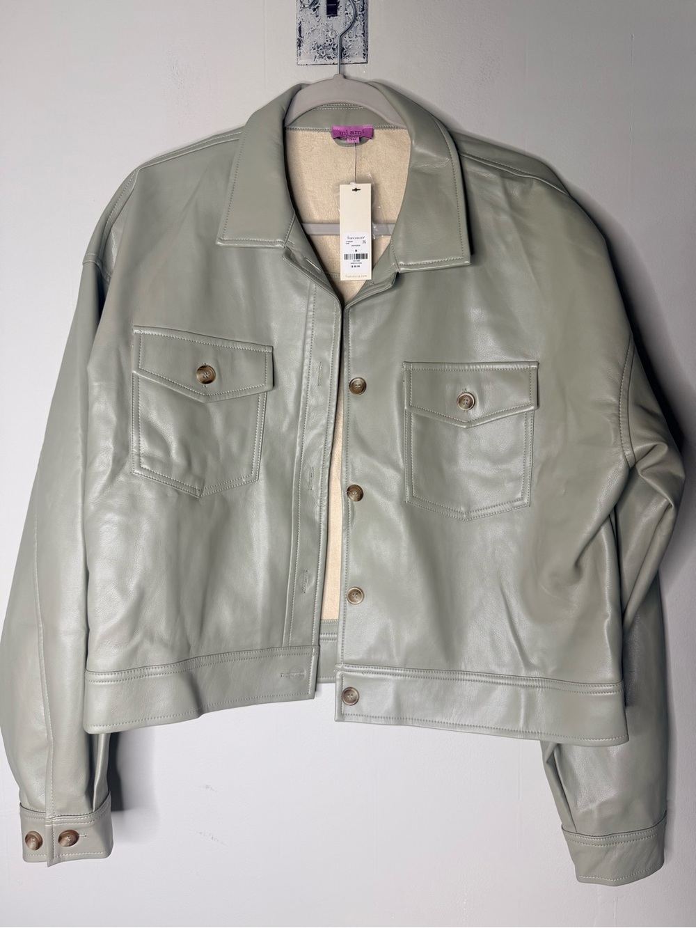 Francesca's Collections Mint Green Leather Button-Front Jacket